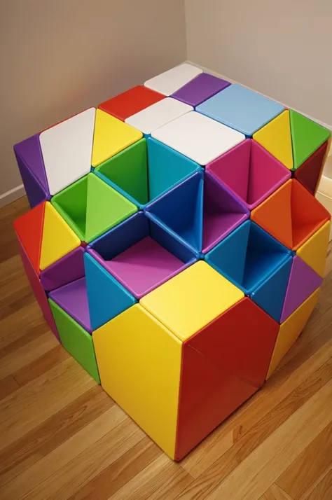 Create a rainbow-colored ball enclosed in a cube with multicolored walls 