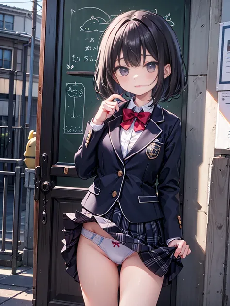 RAW Photos, Highest quality, High resolution, Very detailed、 8K image quality、、Panties、skirt、blazer、13 years old、school gate、The teacher is standing、Getting to and from school