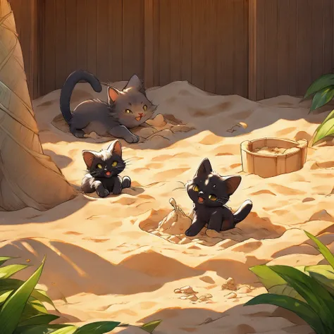 Black cat kitten、Pour sand over the area where someone pees in the sandbox