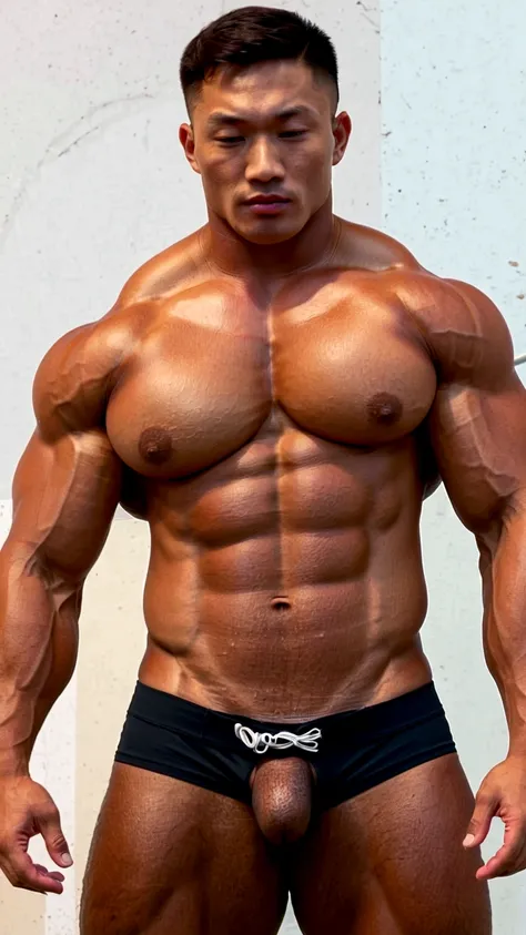 Naked Bodybuilder,sunburn skin dark Black Japanese bodybuilder,座る、Very Big Bodybuilder muscle man,Japanese man,Harry Aikines、Fat Muscle、Developed muscleature atmosphere、Very musclefat,Small face、16yo,Oversized Big body,no body hair,naked,Very bulky Big und...