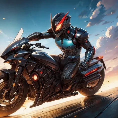 xuer future motorcycle, (riding a motorcycle, in futuristic outfit:1.2), amazing quality, (masterpiece), (high quality), 8k, hig...