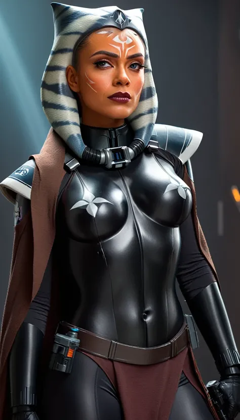 A beautiful sexy woman, ahsoka, skin tight latex, dressed as latex imperial officer, (detailed realistic,4k,8k,highres,masterpiece:1.2),ultra-detailed,(realistic,photorealistic,photo-realistic:1.37),HDR,UHD,studio lighting,ultra-fine painting,sharp focus,p...