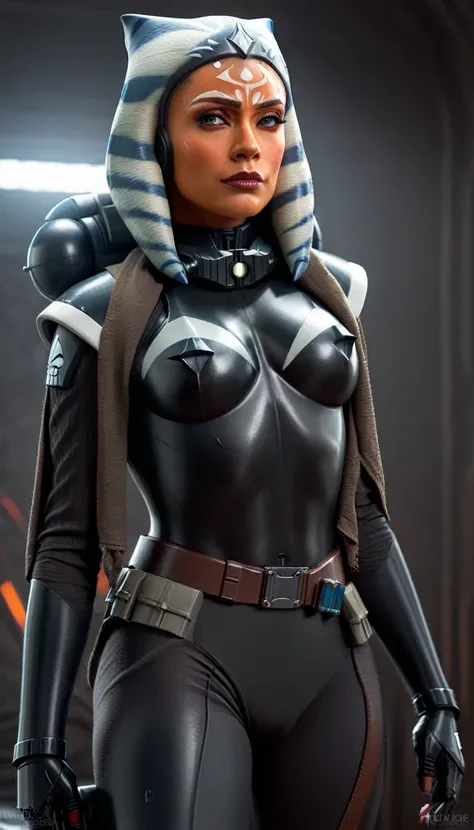 A beautiful sexy woman, ahsoka, skin tight latex, dressed as latex imperial officer, (detailed realistic,4k,8k,highres,masterpiece:1.2),ultra-detailed,(realistic,photorealistic,photo-realistic:1.37),HDR,UHD,studio lighting,ultra-fine painting,sharp focus,p...