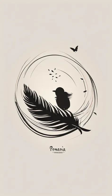 A minimalist, fantastic, poetic, dreamy, captivating, memorable, masterpiece, modern, simple logo design of a boy and a feather for the brand “Penamemoria". The logo must convey a sense of music, stories and dreams. Minimalistic logo design of a boy and a ...