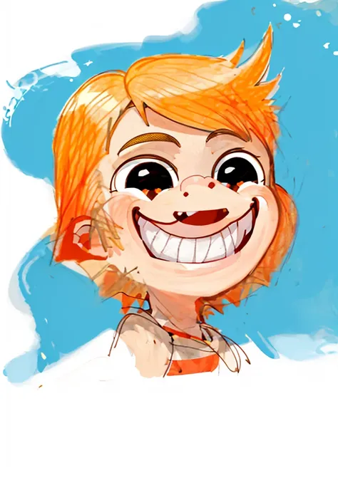 a happy animated character with blonde hair and red cheeks. he is smiling and showing his teeth. 2d cartoon style