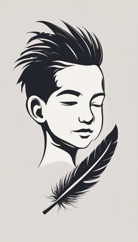 Create a minimal, modern, simple, inspirational, memorable, dream like logo design of a boy and a feather for the brand “Penamemoria".