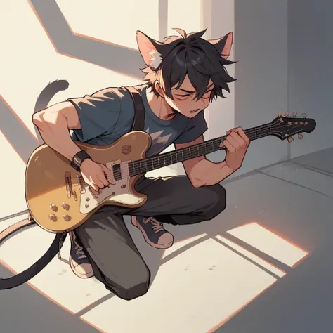 A cat playing guitar