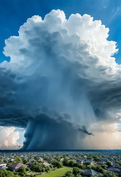 a huge tornado appears in the blue sky、overwhelm the surrounding clouds。this natural phenomenon is、with its power and beauty,々su...