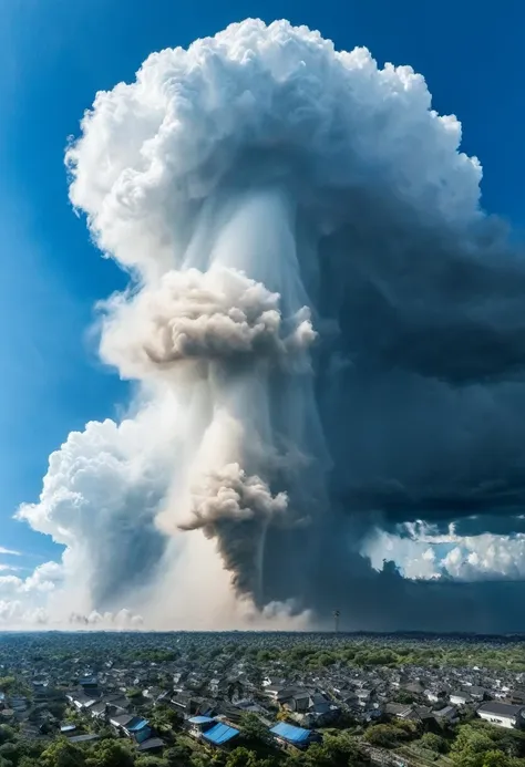 a huge tornado appears in the blue sky、overwhelm the surrounding clouds。this natural phenomenon is、with its power and beauty,々su...