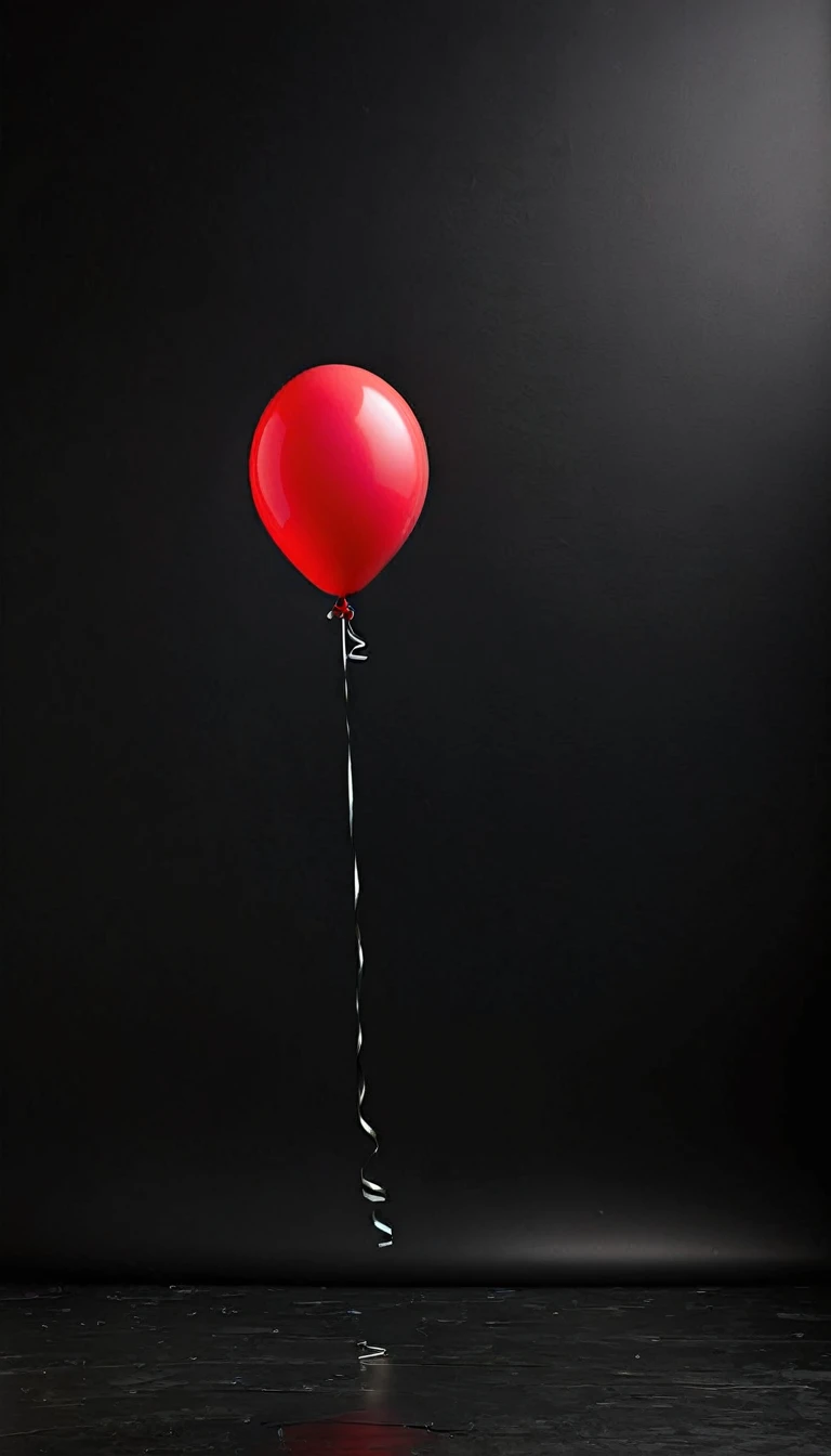 Pure black background，1 red balloon in the upper right corner，