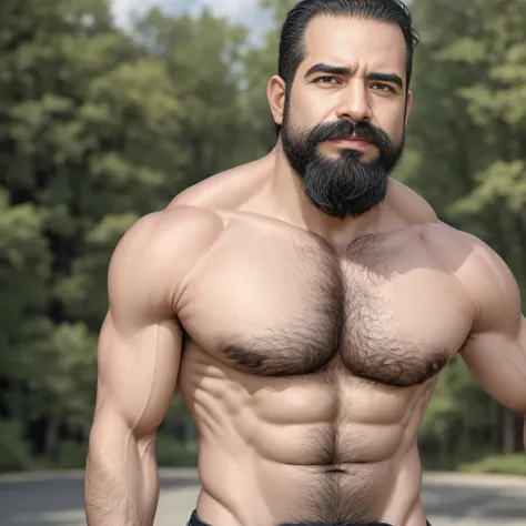 Masterpiece, Best Quality, high resolution, close-up portrait, (1 chico:1.4) A man in a lumberjack suit, muscular, (with shirt: 1.2) enfoque masculine, concentrate alone, tanned skin, 38 year old man,  muscular, strong, furry, masculine, (shirtless: 1.2), ...