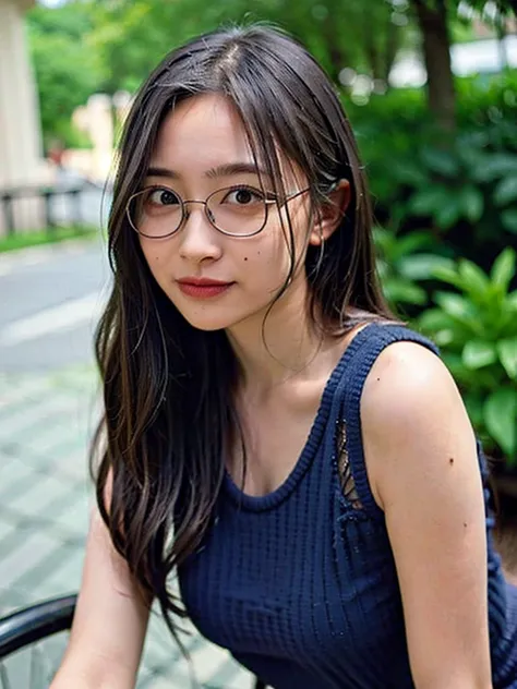 ((1girl)), black hair, eyeglasses, surrealism, depth of field, fujicolor, close-up, cowboy shot, upside-down, bokeh, 35mm, sony ...