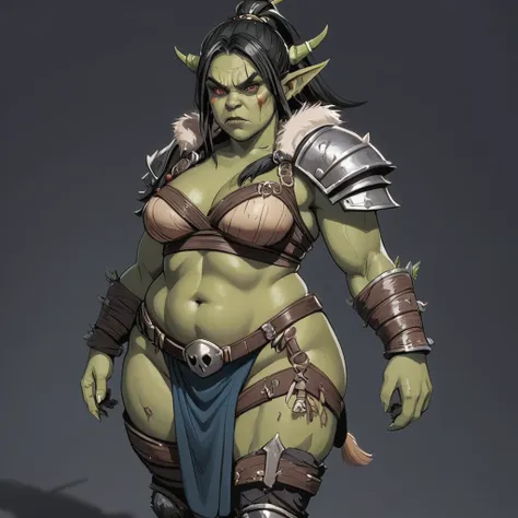 orc female, plump, warrior outfit, full body image