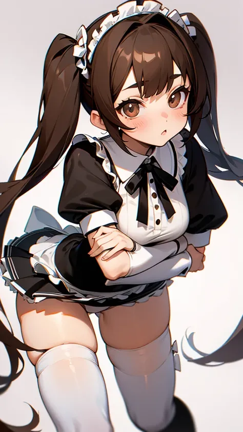 Twin tails　Brown Hair　
　Black knee-high socks　　Panty shot　Lolita Face　White panties　Maid clothes　