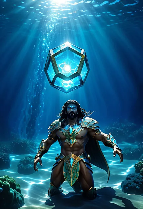 atlantean warriors, hedra, emerges as a luminary being from the depths of the ocean