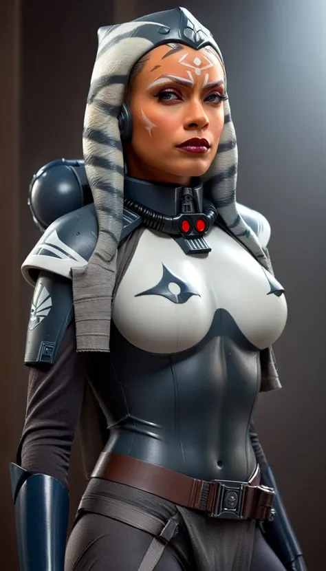 A beautiful sexy woman, ahsoka, skin tight latex, dressed as latex imperial officer, (detailed realistic,4k,8k,highres,masterpiece:1.2),ultra-detailed,(realistic,photorealistic,photo-realistic:1.37),HDR,UHD,studio lighting,ultra-fine painting,sharp focus,p...