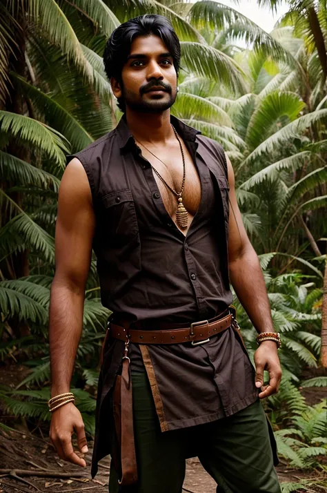 He is an Indian treasure hunter age 32 with a survival author dress 