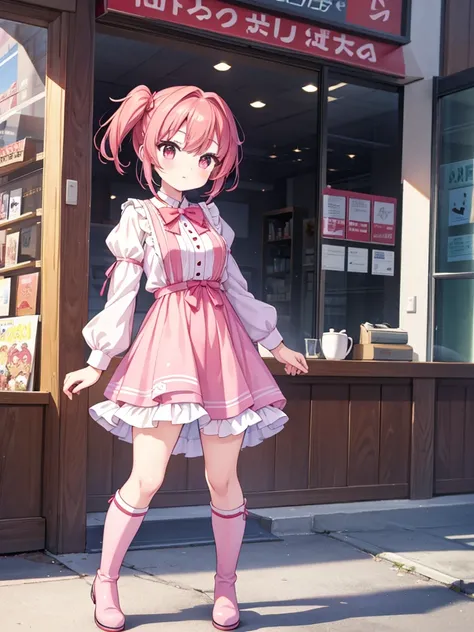 A solo girl,A woman in a pink dress and pink boots is posing. Red Hair Short Cut, Katsuragi Misato, Best Girl in Anime, Misaki Juri, Hiroe Rei, Anime Vtuber Full Body Model, Best Anime Character Design, Anime Girl Named Lucy, Anime Girl from the Future, (A...