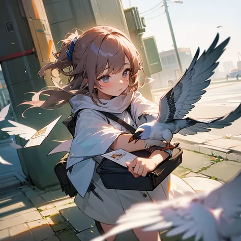  A girl sends a carrier pigeon with a letter for a loved one she misses