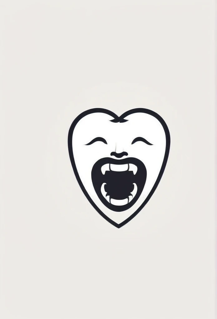 A logo for a stylish Japanese dental clinic. A heart in a tooth mark. A very cool, chic and modern design. Monotone background is pure white.