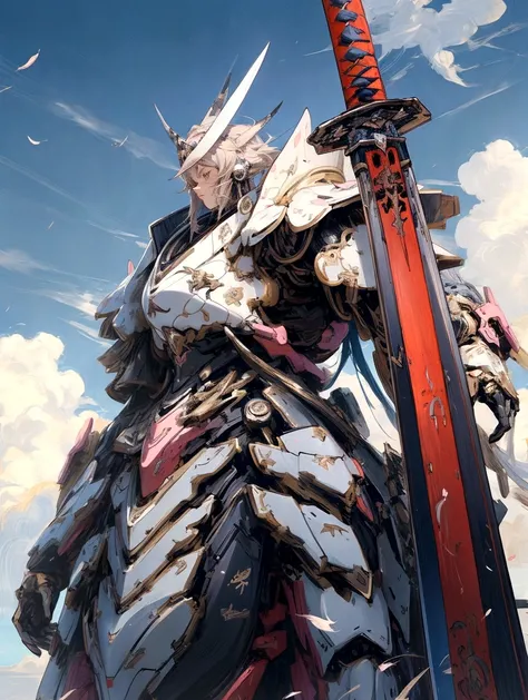 anime character with sword and sword in front of a cloudy sky, detailed digital anime art, detailed anime artwork, mecha asthetic, best anime 4k konachan wallpaper, detailed anime art, anime mecha aesthetic, 2. 5 d cgi anime fantasy artwork, advanced digit...