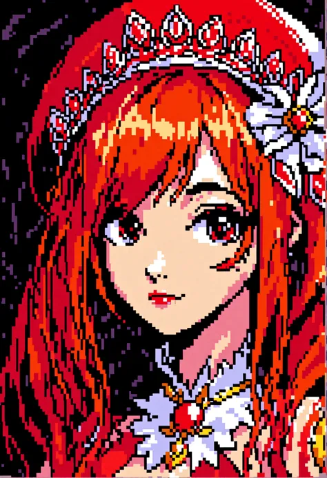 Portrait of pretty 2d, pixel art, facefocus, her hair is red, redheadwear