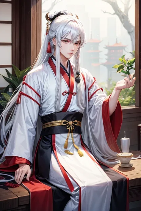 man,China,ancient,long hair,handsome,white skin,Hanfu shirt