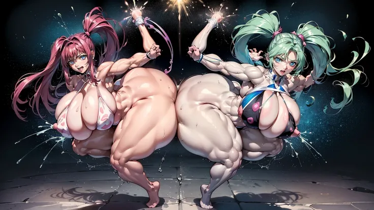 (Private 4K)、(High resolution:1.2)、(High freshness:1.2)、、(Whole Body Ezbian:1.2)、(Two Women:1.6)、((Women with exaggerated large physiques))、(Huge flexible breasts with full force violent bouncing and pounding:1.2)、abnormally developed muscles,,Barefoot wom...