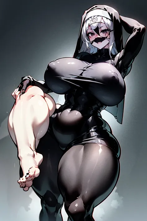 [[[[[[naked]]]]]], covered skin in black tight outfit with a big boot, thicc, thick, thick body, thick thigs, cutesexyrobutts, big booty, wearing black tight clothing, beautiful thick female with no hair, character is in her natural pose, thick black linea...