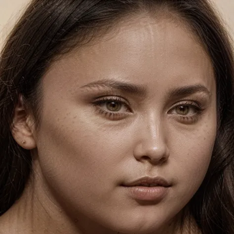 A young 19-year-old woman with a mixed japanese and russian heritage. She has thick dark black eyeliner and glossy lips. The image is a casting shot, showcasing her face clearly with a neutral or slight smile expression. She has straight, dark brown hair t...