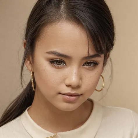 A young 21-year-old woman named Lila Nakamura with a mixed Japanese and American heritage. She has thick dark black eyeliner, glossy lips, and a neutral to slight smile expression. She has straight, black hair with blonde highlights that falls just past he...