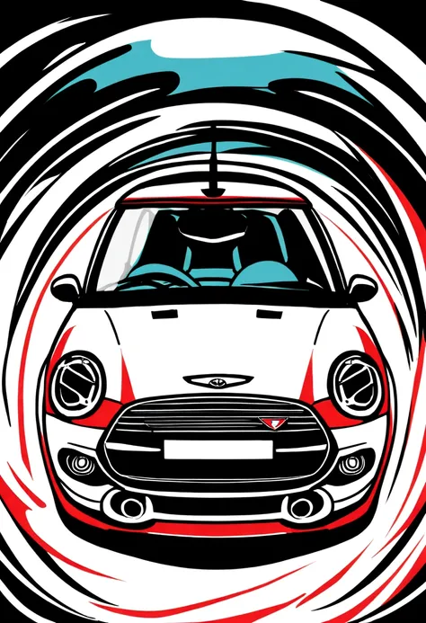 The previous Mini Cooper is the same as the real thing., Smooth black and white lines, Vector style