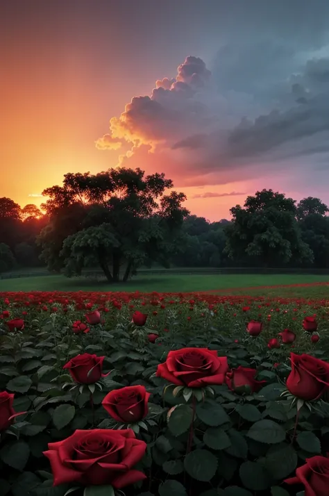 Flowers red rose 3D Photography Sunrise Cinematic Background in rain