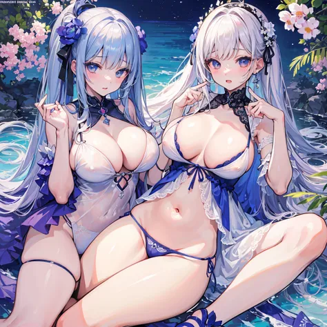 Highest quality、beautiful、masterpiece、beautiful、NSFM1.9、
Eurua、Swimwear、Showing off her 、Show me that place、Touch there with your right hand、Masturbating、Love juice overflowaking an ahegao face、Large Breasts、Legs spread、