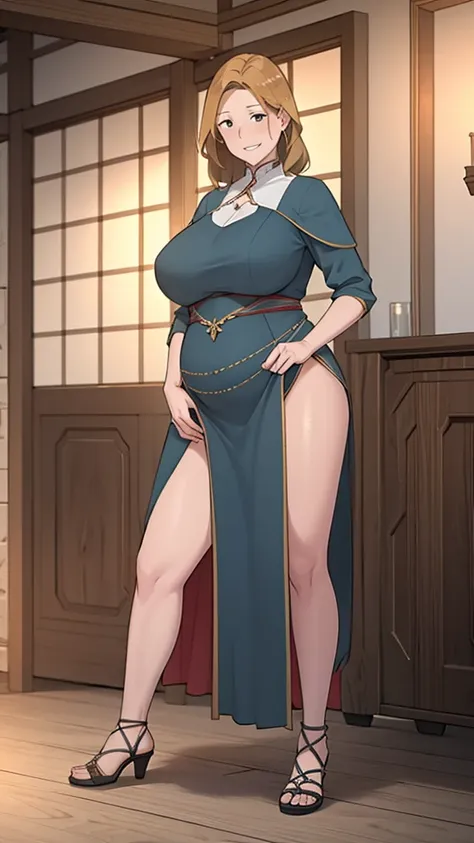 mature female, plump, medieval, native dress, full body image