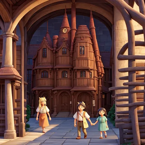 Ghibli style　Howl　Company trip　Stroll through the historic streets　Number of employees: 50　A happy male employee　Female Employees　president