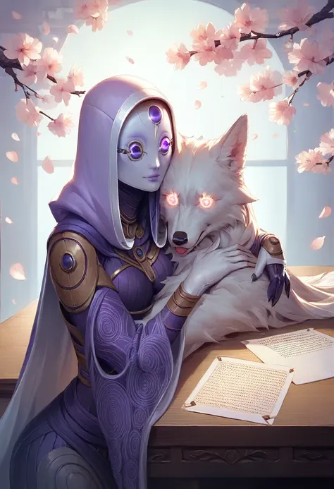 (Beautiful Druidic Girl:1.3) Hugging a Wolf  (the extremely detailed CG Unity 8K wallpapers,tabletop, best qualityer, ultra detali, beautiful detailed eyes:1.2),better lighting, (best shade, extremely delicate and beautiful, blossom), tabletop, best qualit...