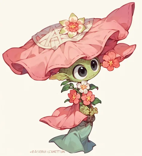 (Cute flower monster:1.5), (Cestrum nocturnum in her head:1.2), big eyes, full black eyes, cleric outfit