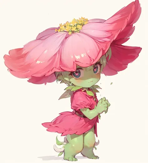 (Cute flower monster:1.5), (Cestrum nocturnum in her head:1.2), big eyes, full black eyes, cleric outfit