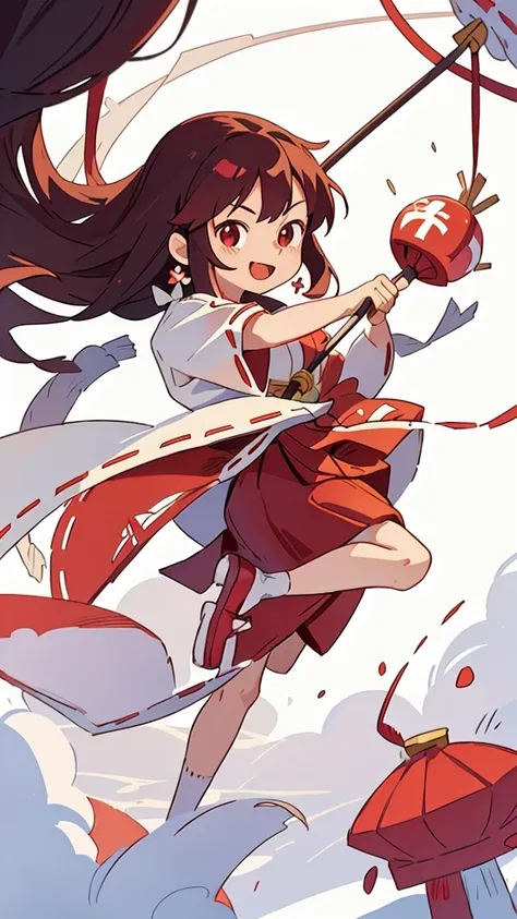 The image shows an illustrated character, likely from an anime or manga. The character has long dark hair and is wearing a traditional shrine maiden (miko) outfit, consisting of a white top (haori) with red accents and a red skirt (hakama). The character i...