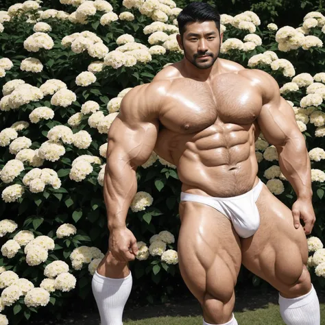 There is only one handsome Asian actor in the photo，35 years old，High target, Fitness，short hair, O-Shaped Beard，Perfect body, Dark skin color，Radiant Skin，Smooth skin，Shiny, shiny skin，Smooth pectoral muscles，No chest hair，No body hair，Muscle bulge, muscu...