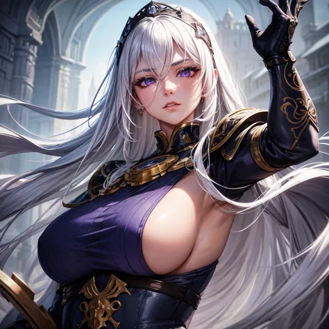 old woman, 1girl, long white hair, small breasts, purple eyes!!!, fair skin, blank face, sexy tight black combat outfit,, full body no helmet, night, medieval japanese town, very sexy body, detailed face, beautiful detailed eyes, beautiful detailed lips, e...