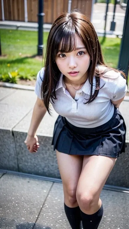 (Realistic, photo Realistic:1.2), ((Highest quality)), Return the center of gravity, Quite embarrassing, Tight Skirt,  (Pull-up skirt:1.3), Black Penny Loafers, Beautiful face details, Real human skin, Gentle expression, angle from below, Realistic, photoR...