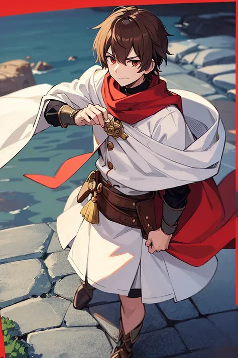 Highest quality, masterpiece, High resolution, alone, （Fire emblem），（FE Heroes_Reef），Evening sky_background，Middle Age_male，（smug face），（Brown_Hair Color）,Short Hair， 4K, masterpiece,， alone, 1,whole body，looking at the camera, Fumaru，Red_Cape，（white_coat）...