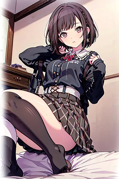 Brown hair JK 17 years old Pleated skirt Blouse Black knee-high socks Straight Big  Horny Bedroom