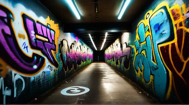 photo of a dark wall, UrbanGraffiti , cinematic light, (masterpiece:1.3), (intricate:1), best quality