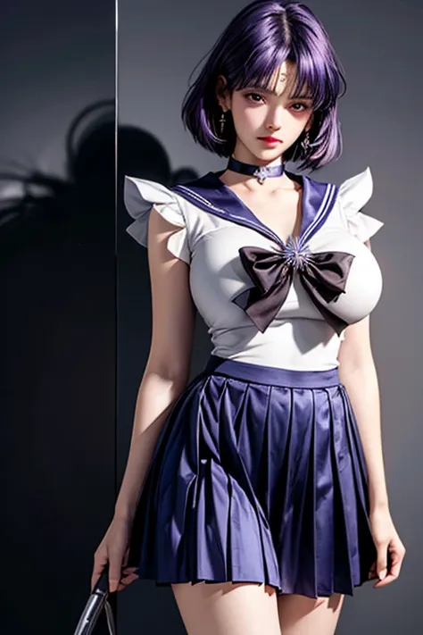 (Ultra-realistic,32k, masterpiece:1.2),(Skin with attention to detail:1.1),( high quality:1.1),
Sailor Saturn,sad,Purple Hair, tiara, Sailor Warrior Uniforms, Purple sailor color, Pleated skirt, Elbow hand pockets, jewelry, brooch, choker, Blank Background...