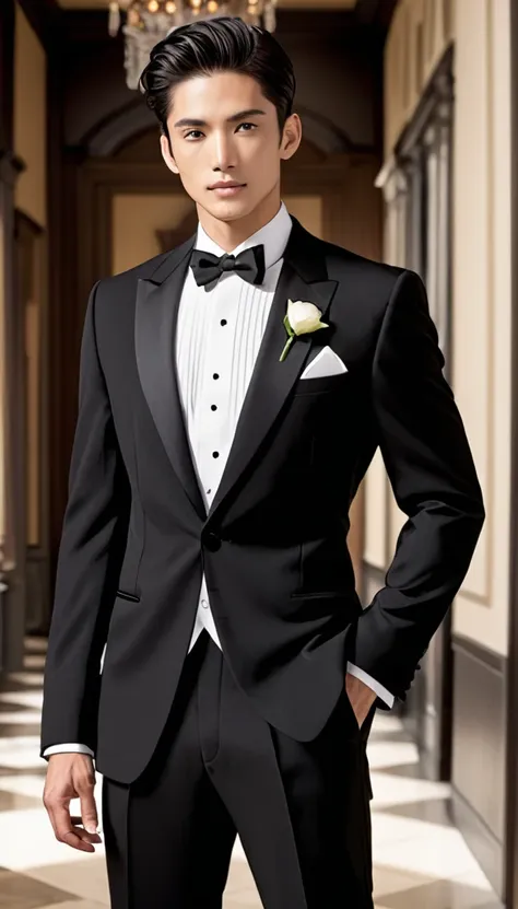 black suit, tuxedo