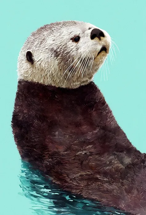 Perfect centering, Cute sea otters, Pulling the suitcase, sad， are worn， Standing position, Abstract beauty, Centered, With his back to the camera, nearing perfection, Dynamic, Highly detailed, smooth, Sharp focus, 8K, high definition resolution, illustrat...