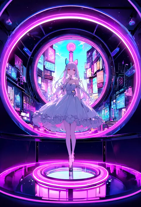 Floating on the seabed、A beautiful world of neon lights。A round capsule is floating in the middle of it.。Inside the capsule、There is a bed that emits neon lights.。